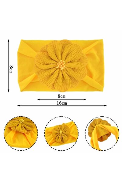 Superbaby Bentita lata galben mustar pentru bebeluse cu floare aplicata