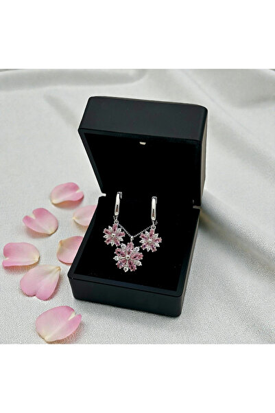 LOTUS JW Işıklı Kutulu Mulan Çiçeği Gümüş Kolye & Küpe Seti | 925 Ayar Gümüş Set