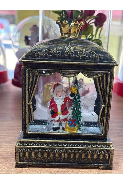 GNR Yılbaşı Noel Baba & ÇamAğaçı Tasarımlı Eskitme Gold Müzikli Sulu Simli Işıklı Küre