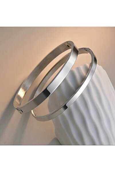 SELUVİA Paslanmaz Çelik 2’li Set İnce ve Kalın Düz Kelepçe Bileklik – Taşsız,...