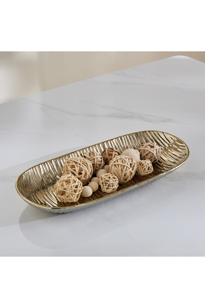 Home Box صينية سيراميك مزخرفة مضلعة من سانسا ديوك - 39.5 × 18 × 4.5 سم