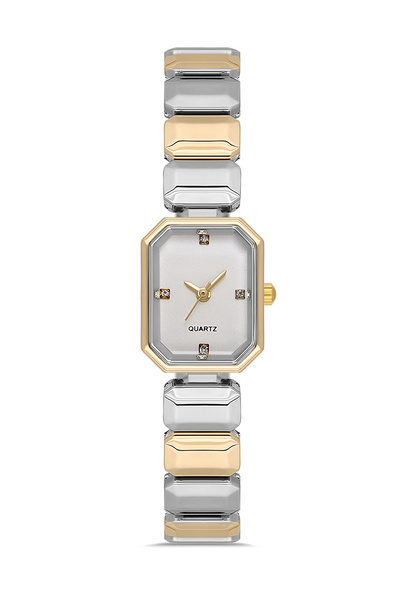 Ticarto ساعة يد نسائية من الفولاذ بقرص مستطيل الشكل بلون ذهبي وفضي TCTSN000401S0374