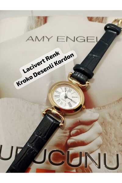 Brality Vintage Retro Model Gold Case New Season Navy Blue Crocodile Patterne...