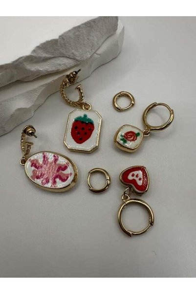 BIJUTERI 6 Piece Strawberry Pattern Ceramic Earrings