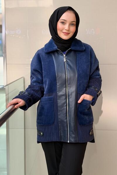 Mahal Crochet Knitwear Leather and Fur Combination Coat