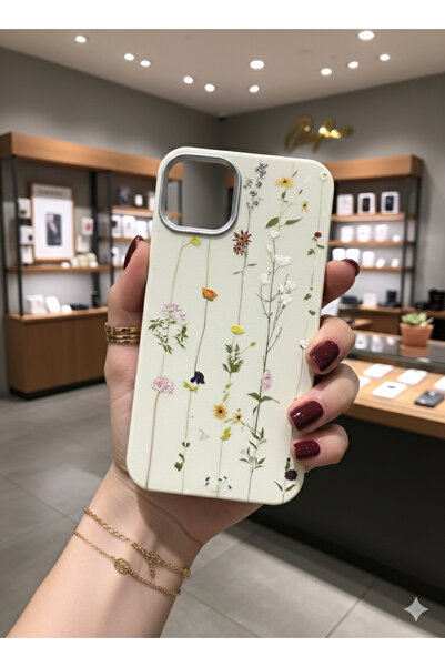 OVADA İPhone 13/14 Uyumlu Kamera Koruma Çıkıntılı Sarmaşık Çiçek Desenli Silikon Kılıf
