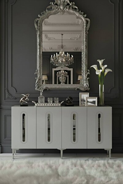 YUMEDİ DESİGN KA1520BS - ETHEMA KONSOL, TV SEHPASI, ÇOK AMAÇLI DOLAP ve KAHVE KÖŞESİ 150cm BEYAZ-SİLVER