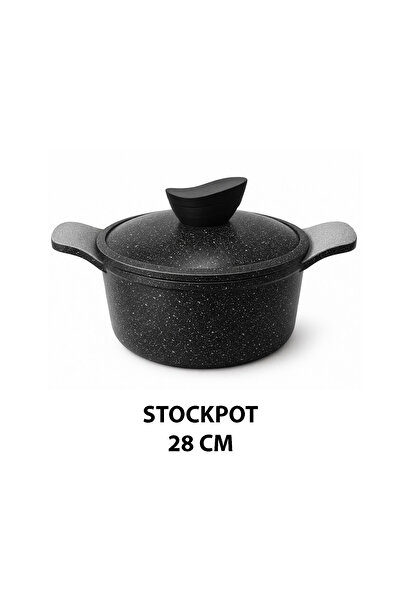 Jewel 28cm Nonstick Stockpot – Black Marble Granite Coating, PF0A/PFOS Free, ...