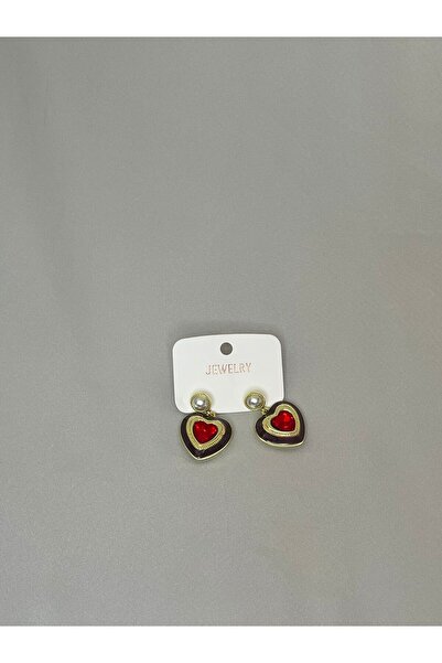 stainles steel Stylish Earrings with Gold Burgundy Pearls and Heart-Shaped Pe...