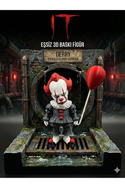 METAKEY3D KORKUNUN MİNYATÜRÜ: ÇOK RENKLİ 3D BASKI PENNYWISE DİORAMA SETİ (13 CM)