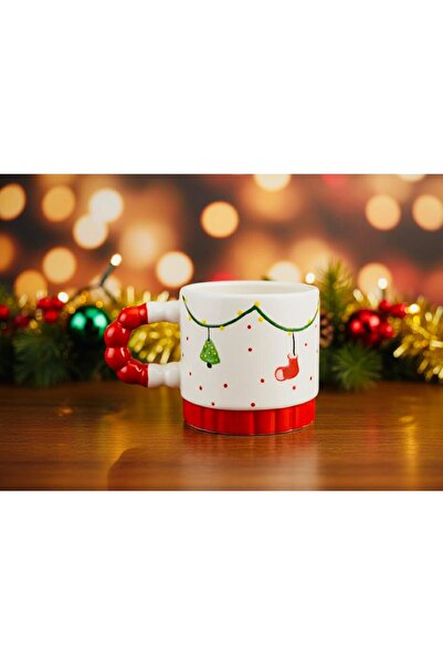 HİS Studio Yılbaşı Temalı Şeker Kulplu Tamamıyla El Yapımı Seramik Kupa