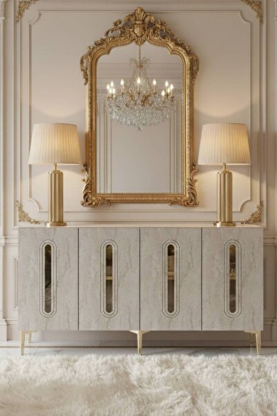 YUMEDİ DESİGN KA1520BTG - ETHEMA KONSOL, TV SEHPASI, ÇOK AMAÇLI DOLAP ve KAHVE KÖŞESİ 150cm BEYAZ-TRAVERTEN-GOLD