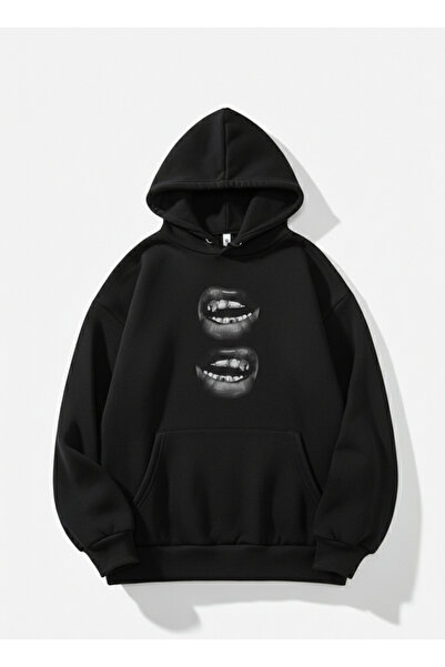 Mayer Butik Unisex Γυναικείο/Ανδρικό φούτερ με στάμπα στα χείλη και κουκούλα ...