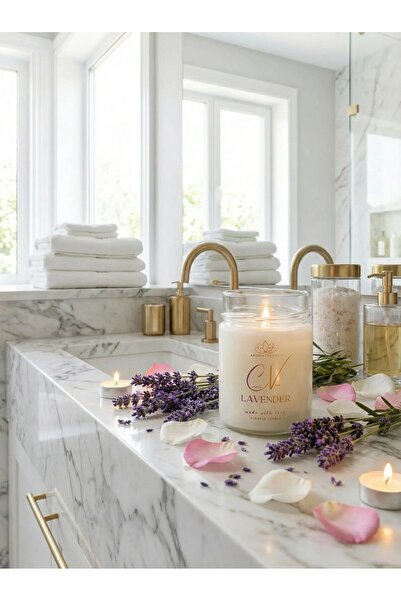 Candle Vase 320cc Lavanta Kokulu Mum-Aromaterapi Mum-%100 Doğal Soya WAx Mum-...