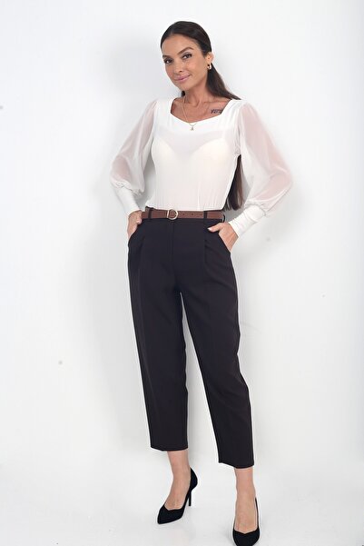 By Saygı Women's Pocketed Slim Leg Pleated Ankle Length Pants