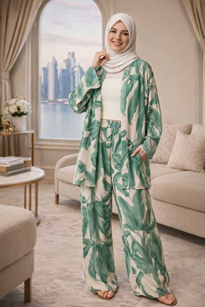 forte bella طقم كيمونو إسلامي منقوش بتصميم علوي وسفلي