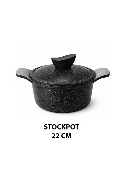 Jewel 22cm Nonstick Stockpot – Black Marble Granite Coating, PF0A/PFOS Free, ...