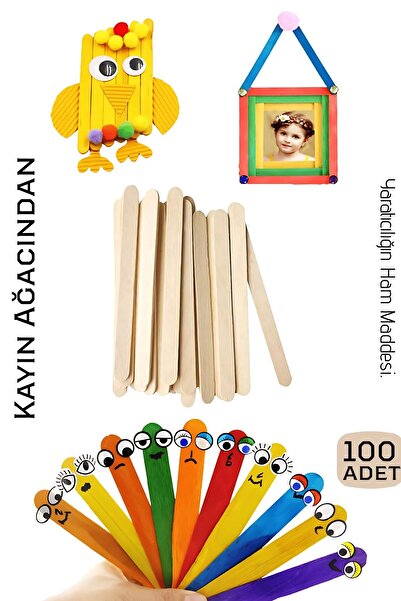 Transformacion عصي لعب خشبية معقمة قابلة للطلاء 100 قطعة ذات ملمس ناعم ومتينة 9 سم 722593