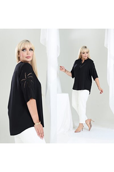 MERVIS BUTIK بلوزة قطنية كبيرة الحجم بأكمام من قماش الفسكوز القطني مع تفاصيل ...