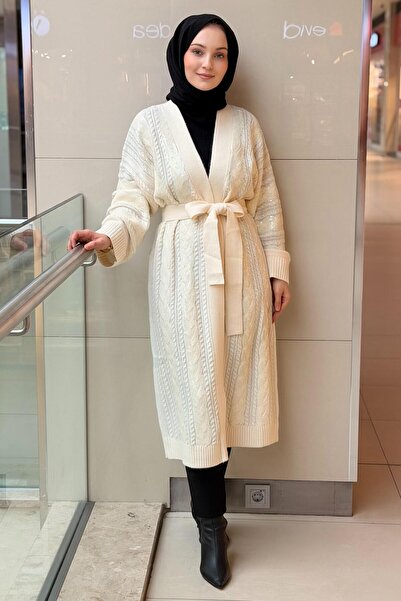 Ghisa Sequined Belted Knit Cardigan