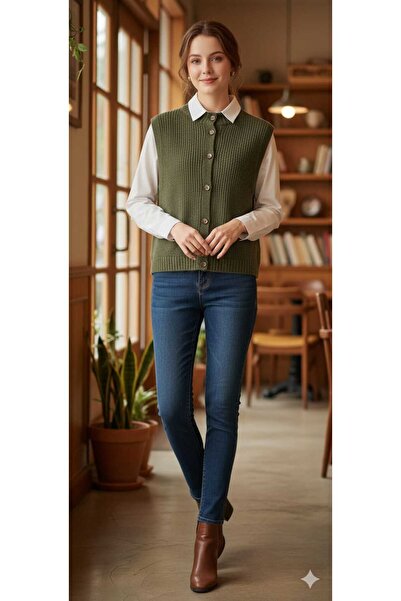 MARIQUITA DÜĞMELİ SIFIR KOL YELEK