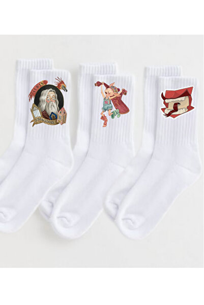 Tubinyoo Harry Potter Luna- Bertie Boot's - Dobby - Baskılı Beyaz Soket Çorap