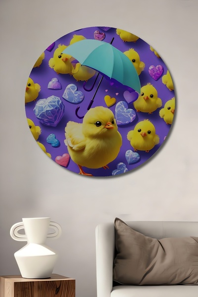 Teona Ahşap Pictură decorativă din lemn cu puii drăguți și inimi colorate Pic...