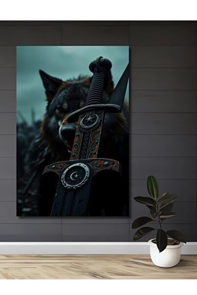 Teona Ahşap Διακοσμητικό ξύλινο πίνακα με ελαιογραφία με τον μεγαλοπρεπή λύκο...