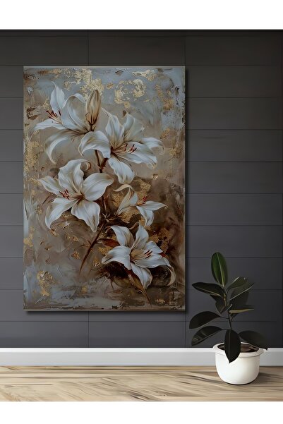 Teona Ahşap Atingerea aurie a crinilor albi: Tablou decorativ din lemn cu asp...