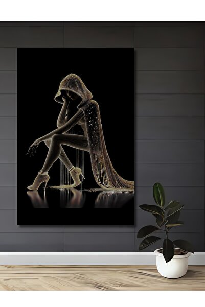 Teona Ahşap Işıltılı Kadın Figürü Yağlı Boya Görünümlü Ahşap Dekoratif Tablo