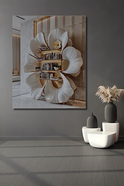 Teona Ahşap Tablou decorativ din lemn cu aspect de pictură în ulei cu flori albe