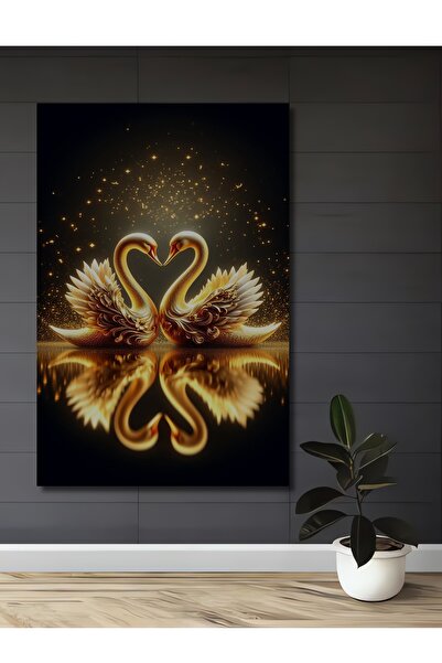 Teona Ahşap Tablou din lemn cu detalii aurii, cu tematică Lebădă a iubirii