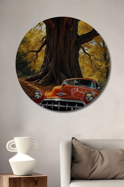 Teona Ahşap Pictură murală rotundă cu aspect de lemn, cu aspect de pictură în...