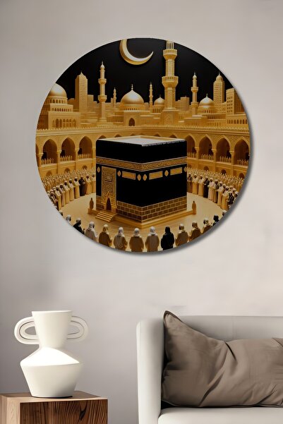 Teona Ahşap Pictură decorativă din lemn cu aspect islamic auriu, pictură rotu...