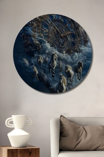 Teona Ahşap Tablou decorativ din lemn cu aspect de acuarelă, cu tematică Caii...