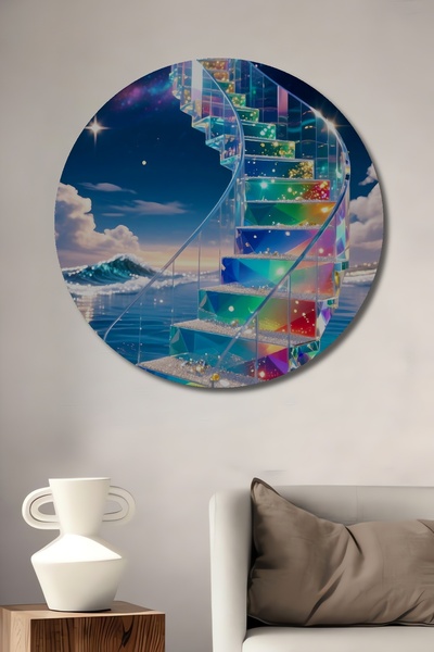 Teona Ahşap Scări curcubeu Pictură decorativă din lemn Pictură rotundă de perete