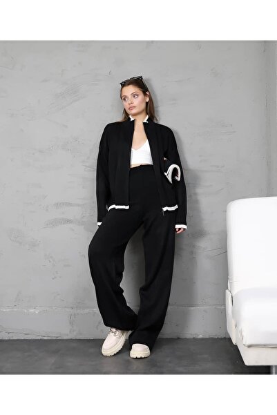 REDMİNA fashion Striped Detail Zippered Knitwear Set