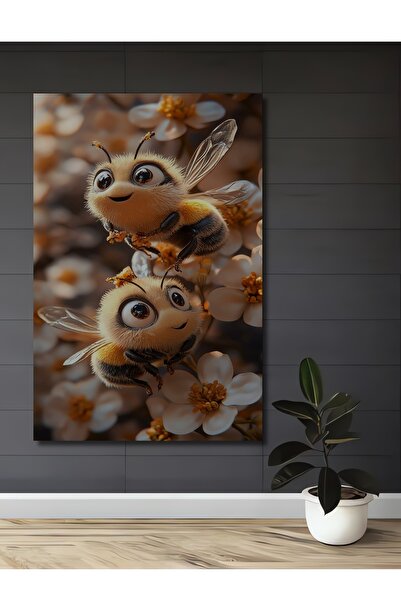 Teona Ahşap Ξύλινο διακοσμητικό τραπέζι με ελαιογραφία χαριτωμένων μελισσών