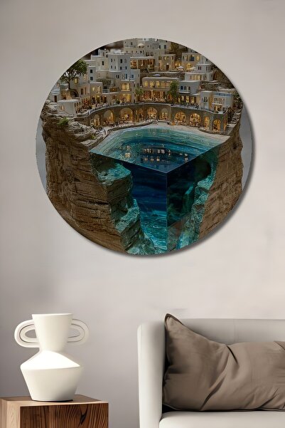 Teona Ahşap Pictură decorativă rotundă pe perete, cu aspect de pictură în ule...