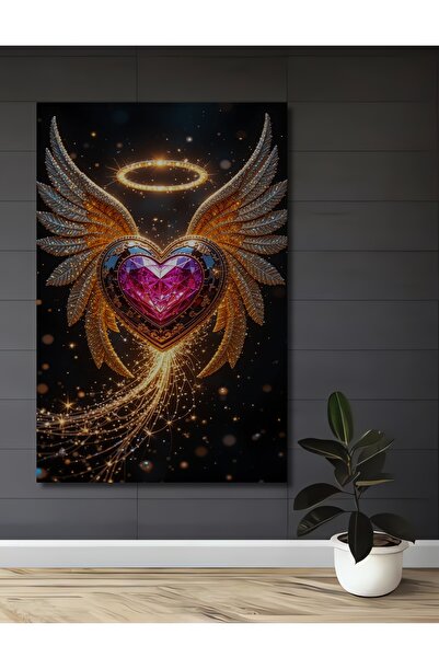 Teona Ahşap Pictură artistică cu inimă auriu înaripată