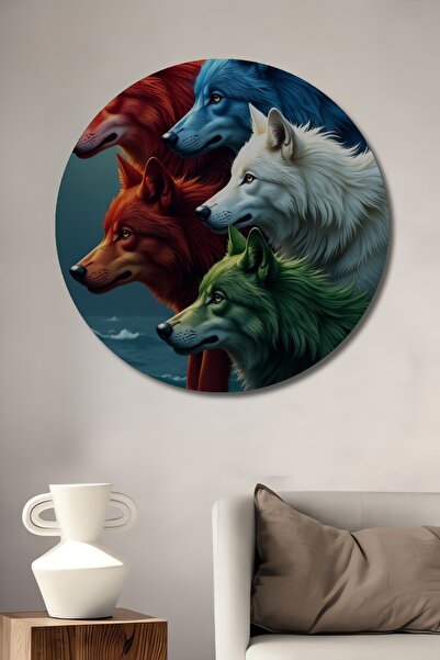 Teona Ahşap Pictură decorativă din lemn cu aspect de acuarelă, cu lupi de foc...