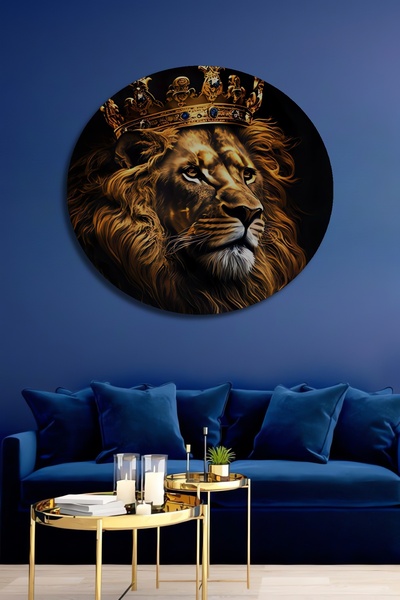 Teona Ahşap Διακοσμητικό ξύλινο τραπέζι με ελαιογραφία του Βασιλιά των Λιοντα...