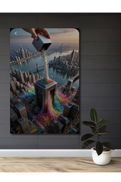 Teona Ahşap Pictură decorativă din lemn cu peisaj urban Rainbow Rain
