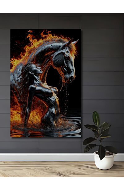 Teona Ahşap Pictură metalică artistică cu aspect de cal și femeie din Atlanti...