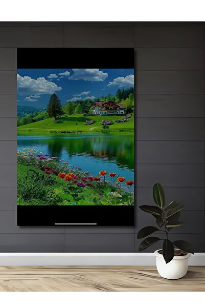 Teona Ahşap Tablou decorativ din lemn cu aspect de acuarelă, peisaj de paradi...