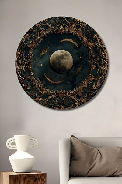 Teona Ahşap Tablou decorativ din lemn cu aspect de pictură în ulei, cu lună ș...