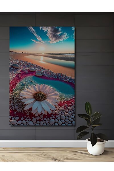 Teona Ahşap Tablou decorativ din lemn cu aspect de acuarelă, peisaj de pe mal...