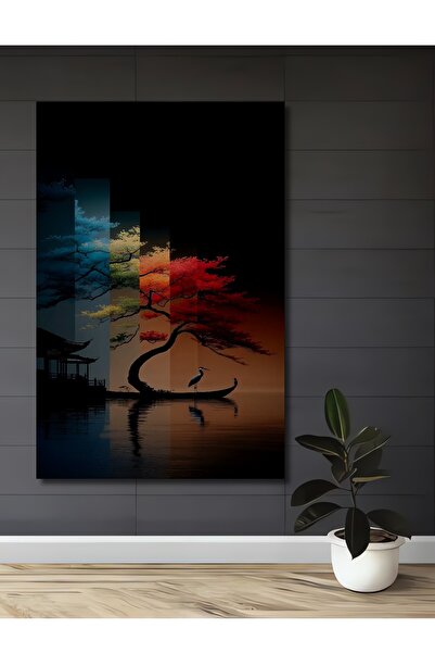 Teona Ahşap Dance of the Seasons Tree and Stork Watercolor Look Wooden Decora...