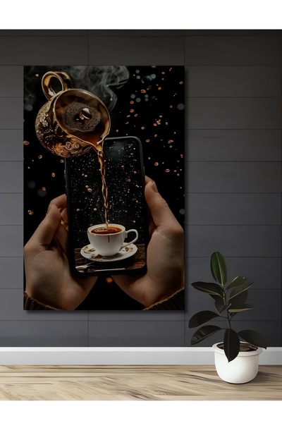 Teona Ahşap Tablou decorativ din lemn cu aspect de vopsea în ulei, cu cafea f...