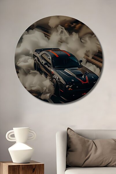 Teona Ahşap Pictură decorativă rotundă de perete Dragon Fire Sports Car, din ...